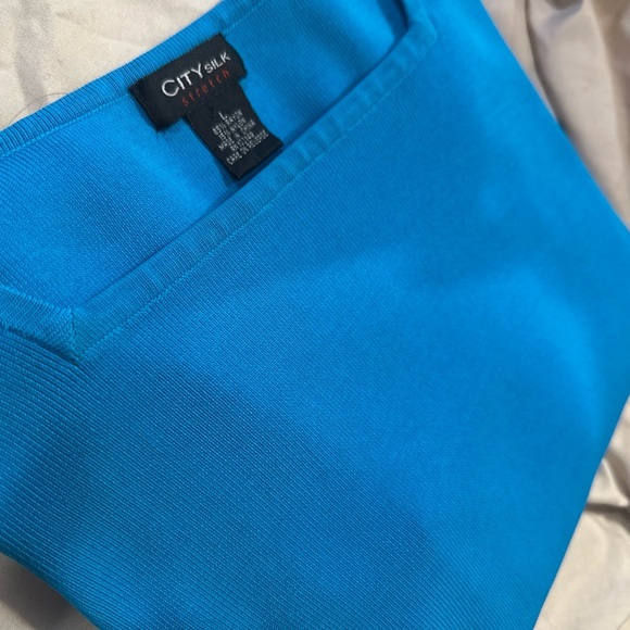 City Silk Stretch Women’s Top Size L Blue 3/4 Sleeve Square Neck Rayon Blend - Picture 2 of 8